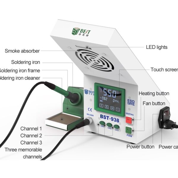 BEST Soldering Station BST-938 με σταθμό απορόφησης καπνού και LED φως - TechUp