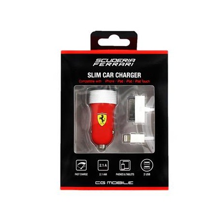 Tech Up - iPhone 4/4s/5/5s/6/s Ferrari Rubber Dual USB Car Charger 2.1A Red