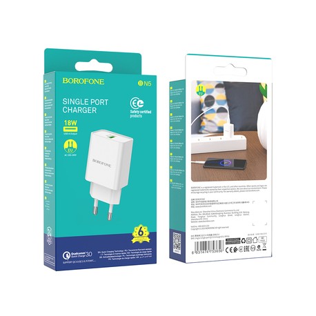 Tech Up - Borofone BN5 18W QC 3.0 Wall Usb Adapter White