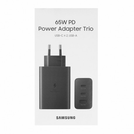 Tech Up - Samsung EP-T6530NBE Trio Fast Wall Charger 65W 2Usb-C+1Usb Black ORIGINAL Blister