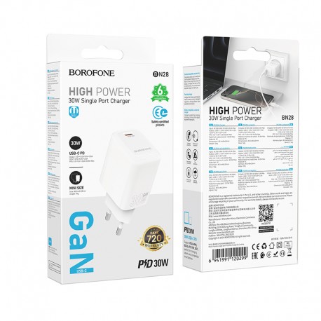 Tech Up - Borofone BN28 PD 30W Usb-C Wall Adapter Charger Mini Size White