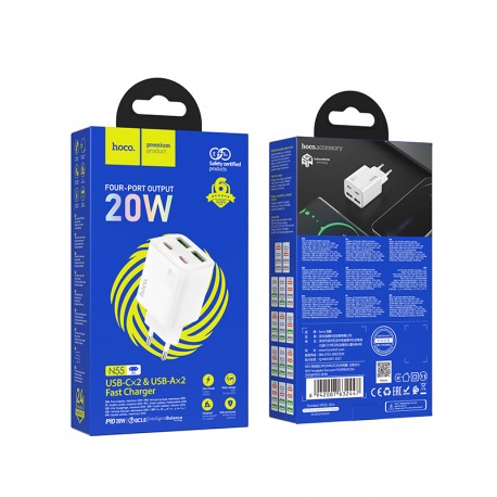 Tech Up - Hoco N55 2Usb-C/2Usb-A Wall Adapter Charger PD 20W White