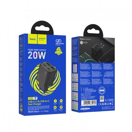 Tech Up - Hoco N55 2Usb-C/2Usb-A Wall Adapter Charger PD 20W Black