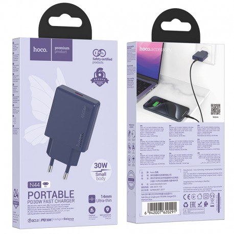 Tech Up - Hoco N44 PD Usb-C Wall Adapter Charger Ultra Thin 30W Blue