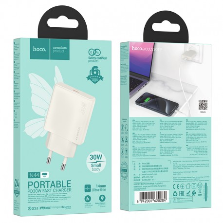 Tech Up - Hoco N44 PD Usb-C Wall Adapter Charger Ultra Thin 30W White