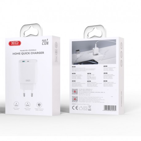 Tech Up - XO CE29 PD Usb-C+Usb Wall Adapter Charger 20W White