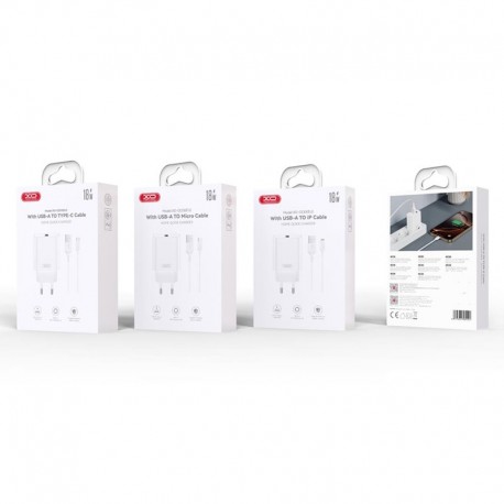 Tech Up - XO CE33 Wall Adapter Charger Usb 18W QC+Micro Usb Data Cable White