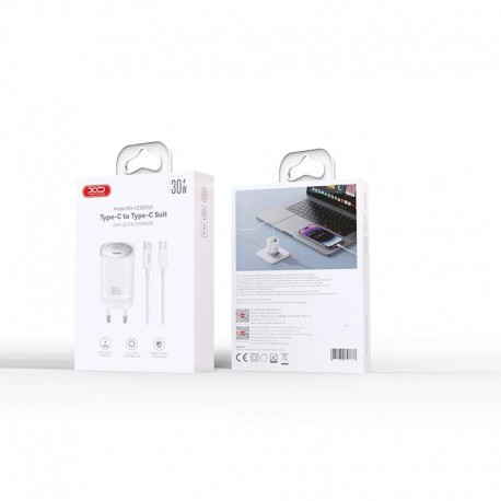Tech Up - XO CE20 PD Usb-C Wall Adapter 30W+Usb-C/Usb-C Data Cable White