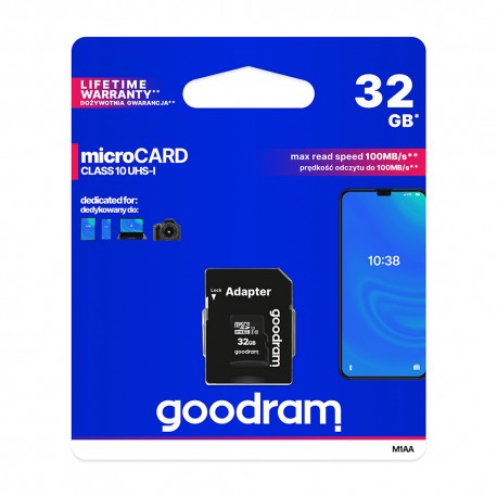 Tech Up - Goodram MicroSD Card 32GB+Adapter Class 10 Up to 100MB/s