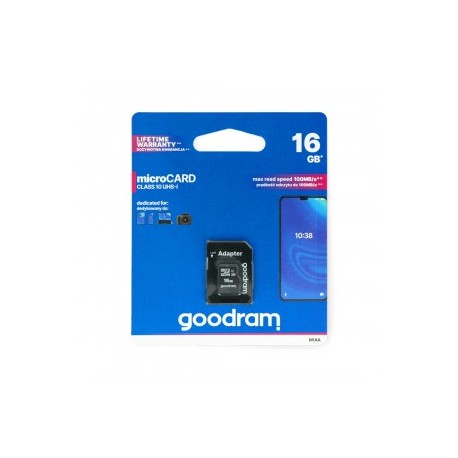 Tech Up - Goodram MicroSD Card 16GB+Adapter Class 10 Up to 100MB/s