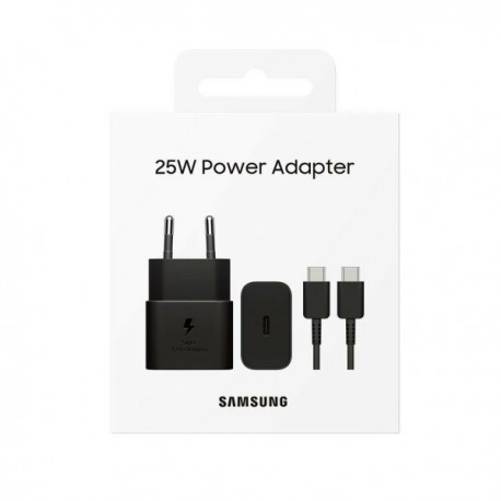 Tech Up - Samsung EP-T2510XBE Fast Wall Charger Usb-C 25W+Usb-C/Usb-C Cable Black ORIGINAL Blister