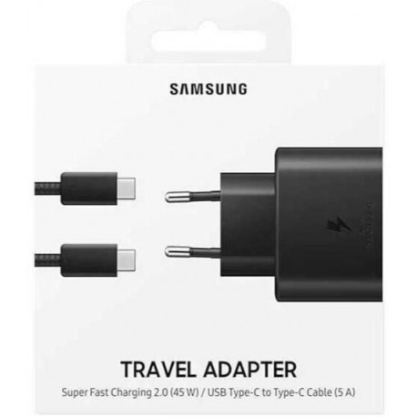 Tech Up - Samsung EP-T4511XBE Fast Wall Charger Usb-C 45W+Usb-C/Usb-C Cable Black ORIGINAL Blister