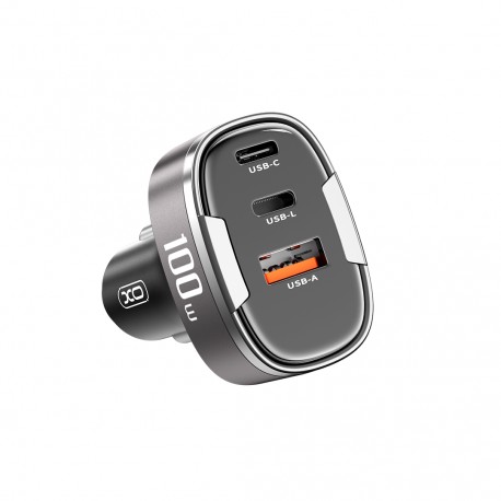 Tech Up - XO CC61 PD 100W Usb+Usb-C+Lightning Car Adapter Charger QC3.0 Gray